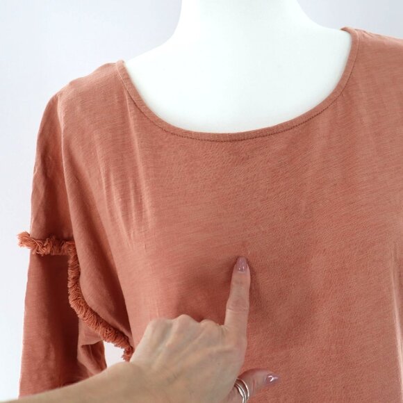 Umgee Fringe Tunic Tee Women M Rust Casual Relaxed Boho Comfy Lagenlook Muted - Picture 3 of 11